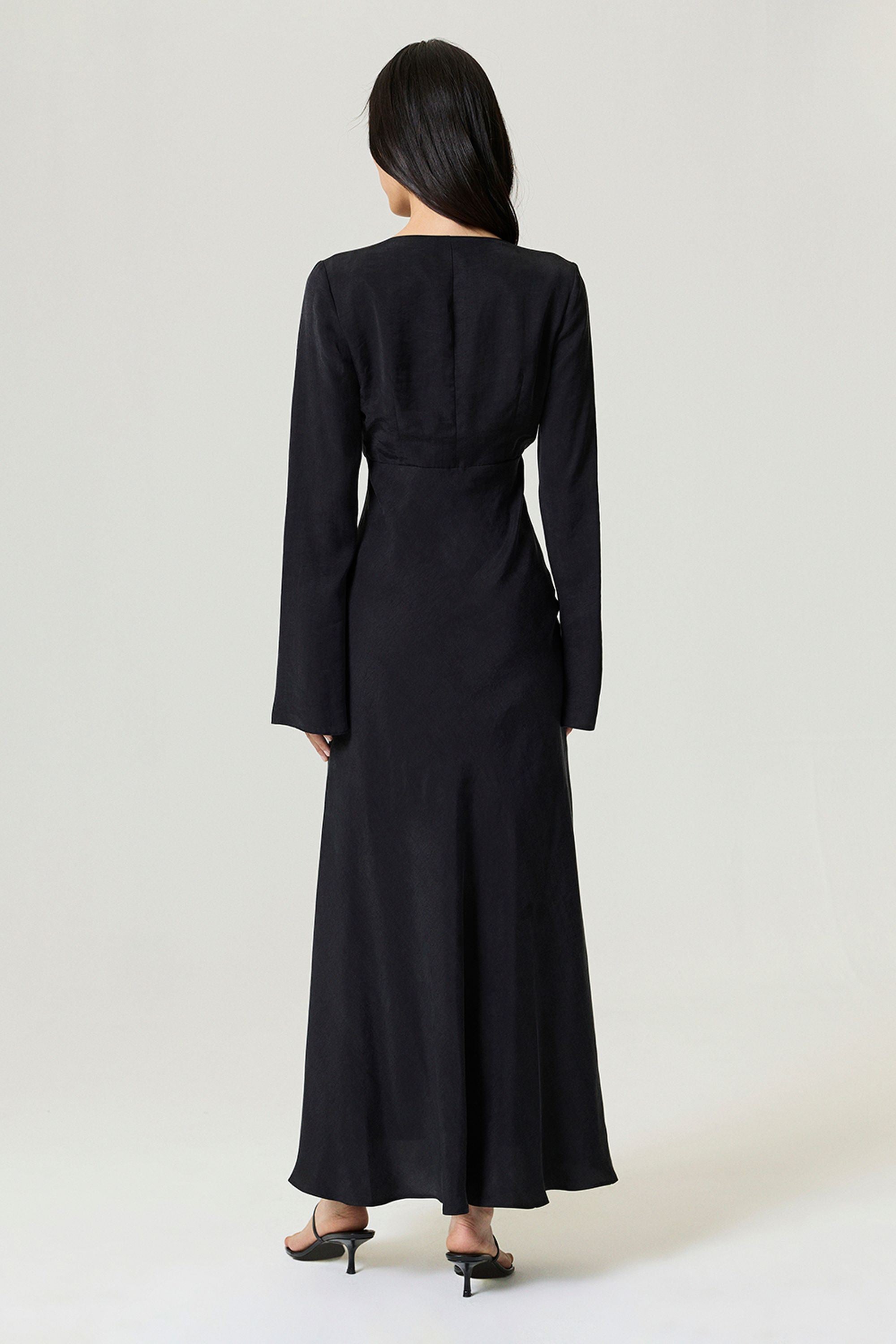 Black Crystal Button Detailed Maxi Dress