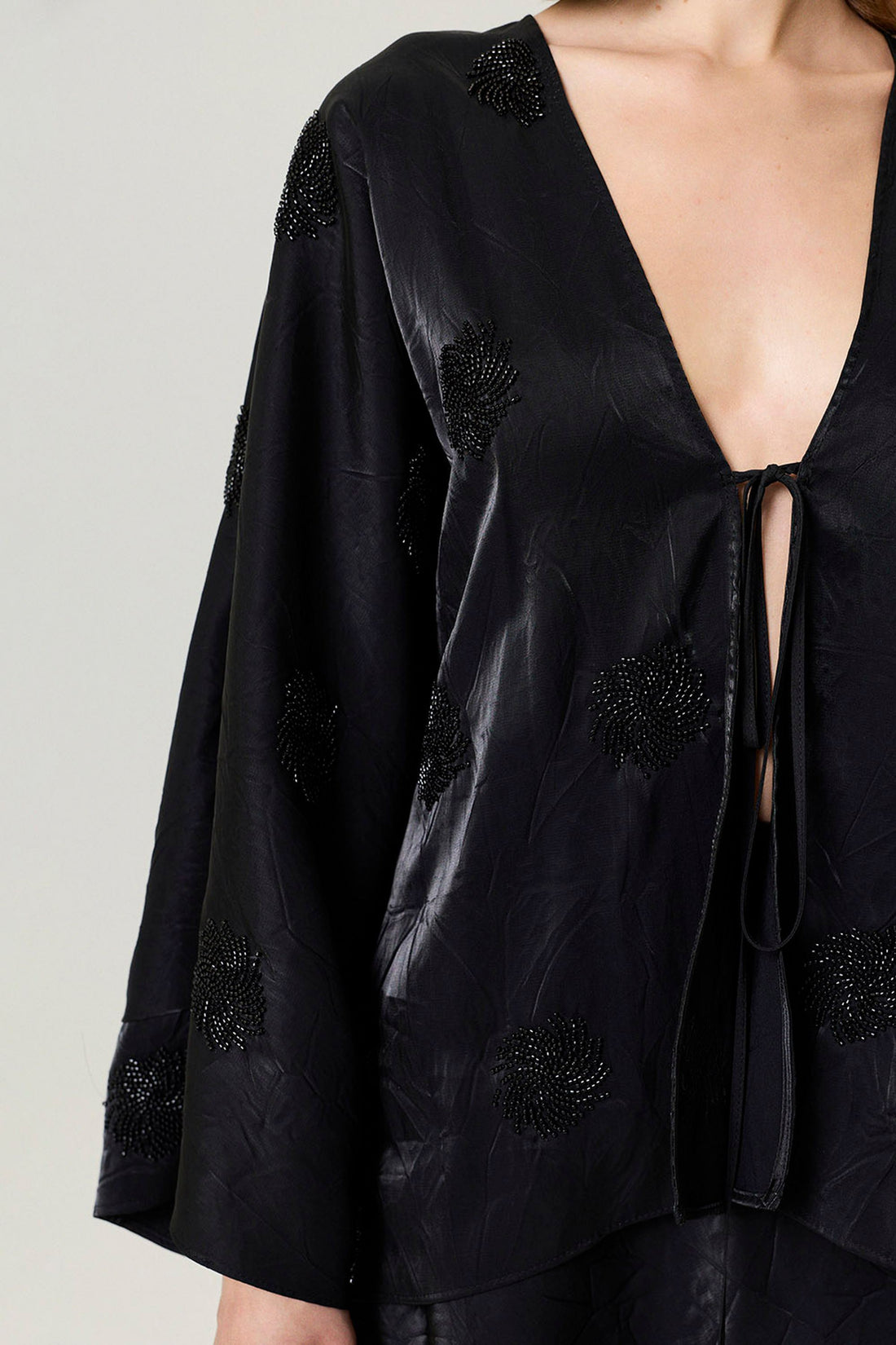 Black Beaded Embroidered Kimono