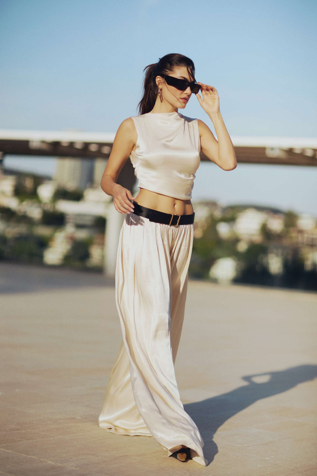 Powder Pink Flowy Wide-Leg Pants