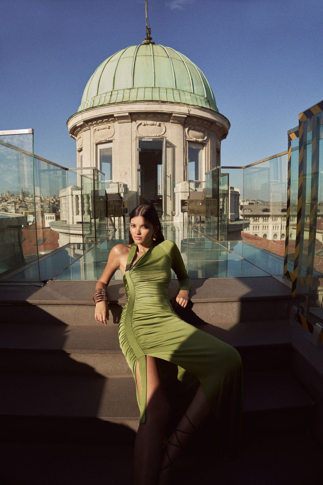 Green One Sleeve Maxi Dress