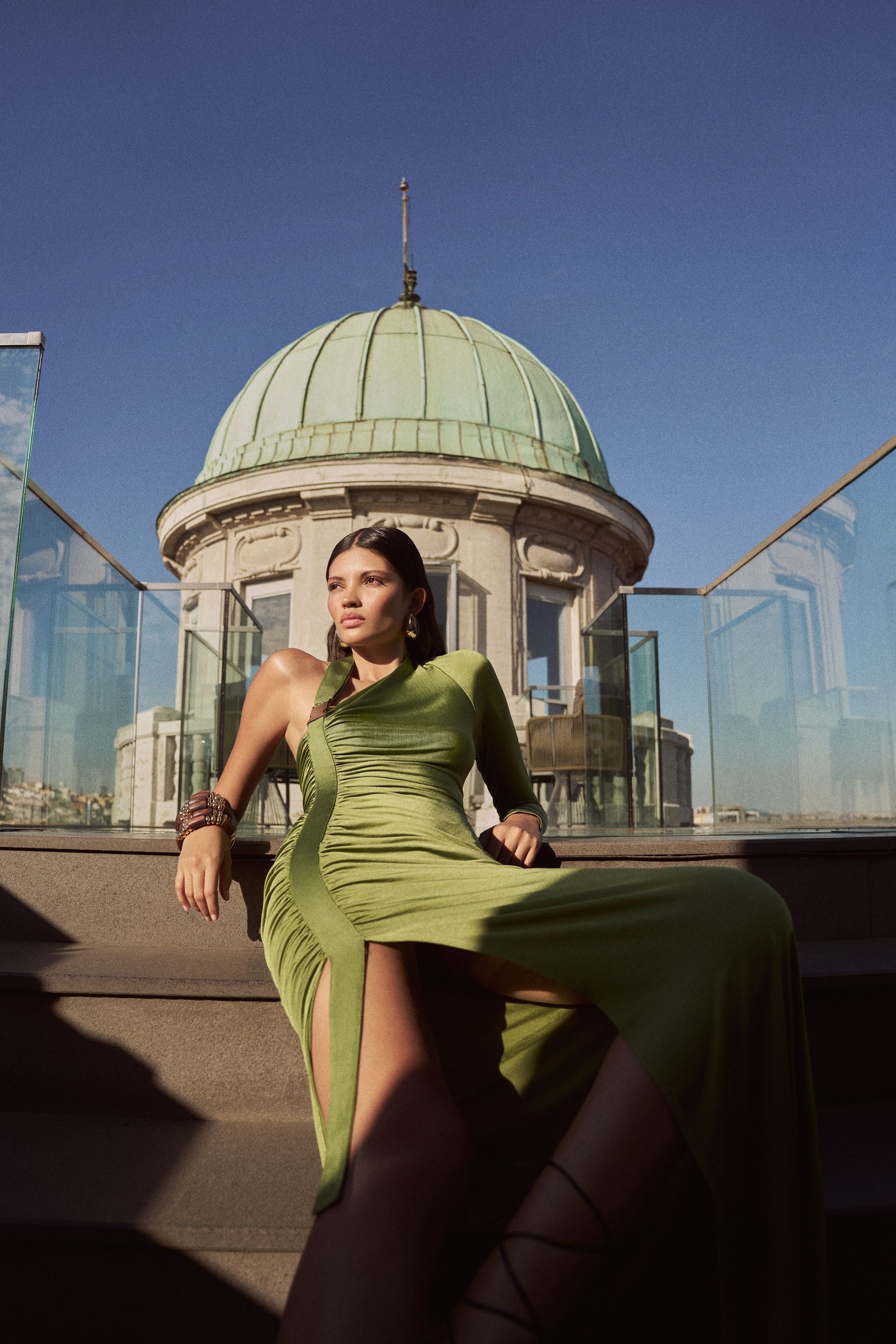 Green One Sleeve Maxi Dress