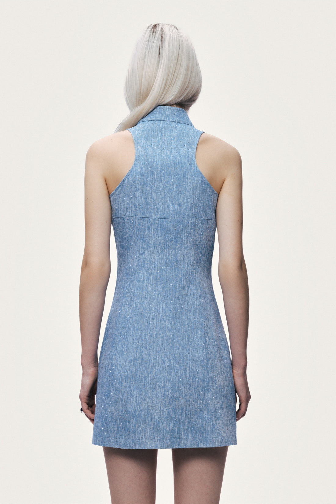 Pocket and Stone Detail Halterneck Mini Dress