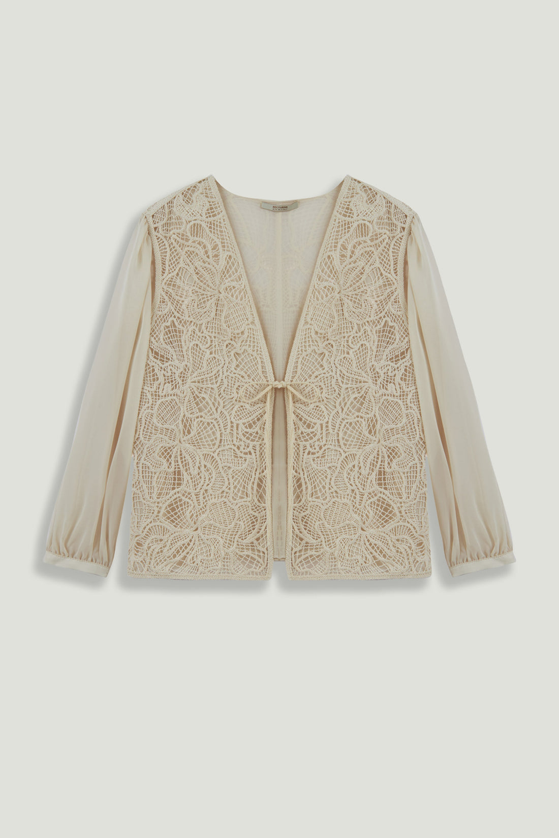 Beige Lace Front Sheer Sleeve Jacket