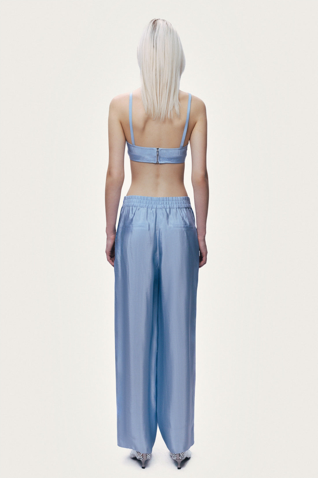 Blue Wide Leg Pleat Front Trousers