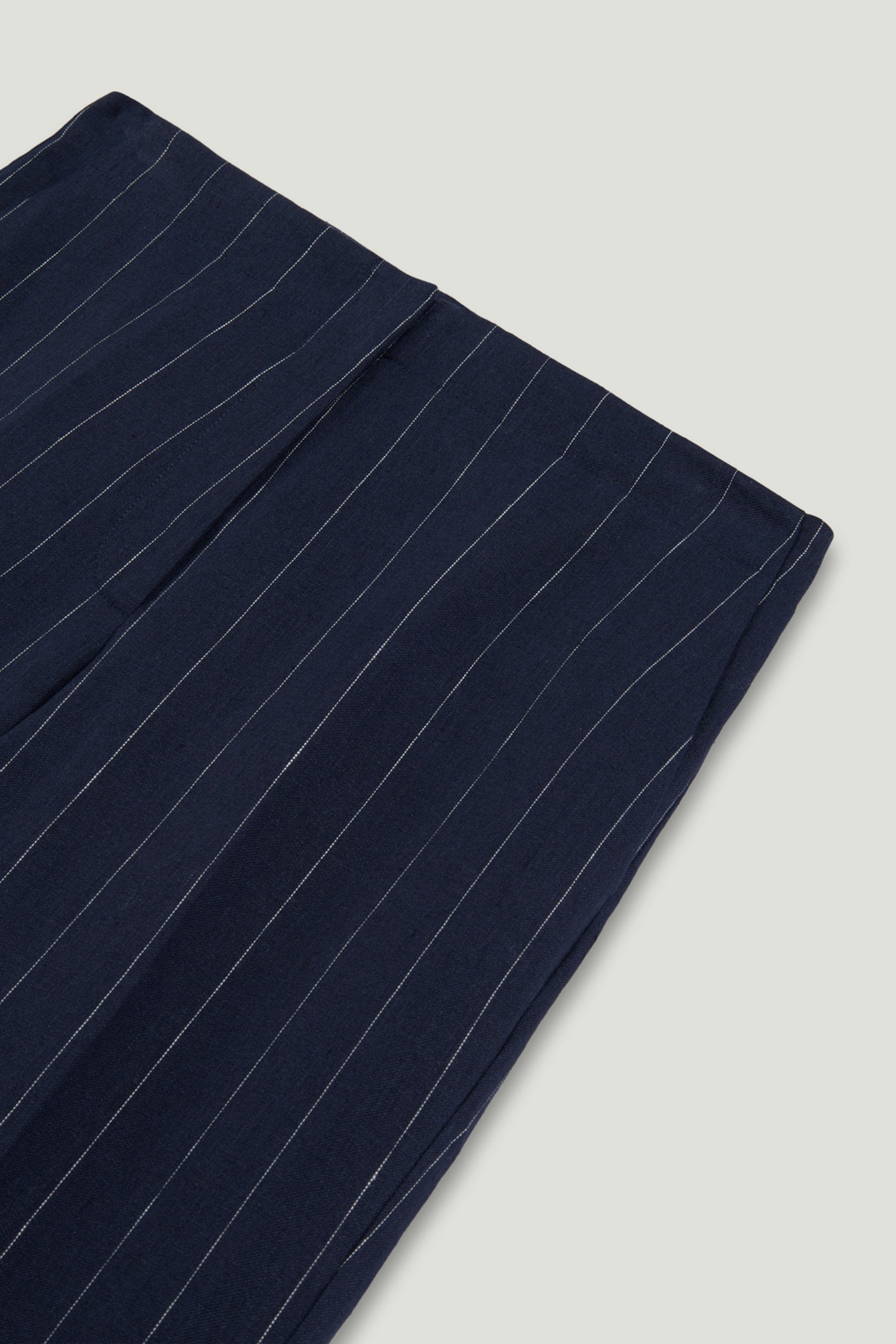 Navy Pinstripe Wide Leg Trousers