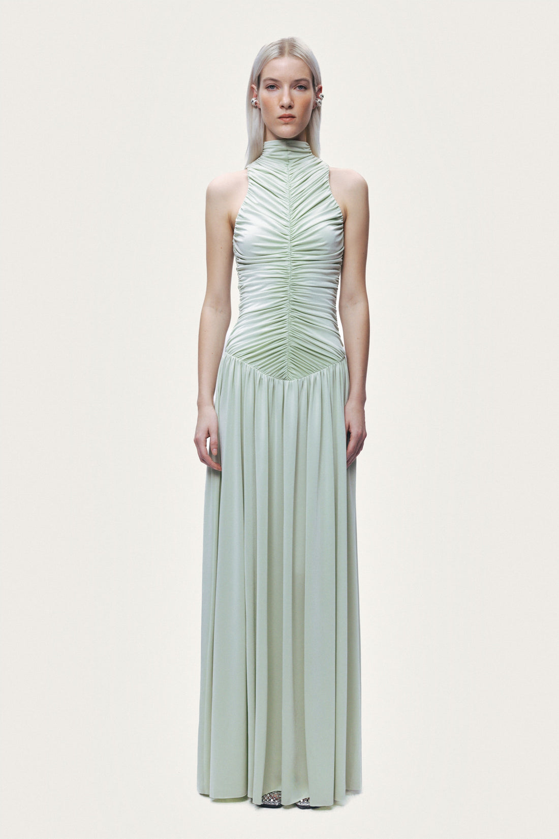 Draped Stand Collar Maxi Dress
