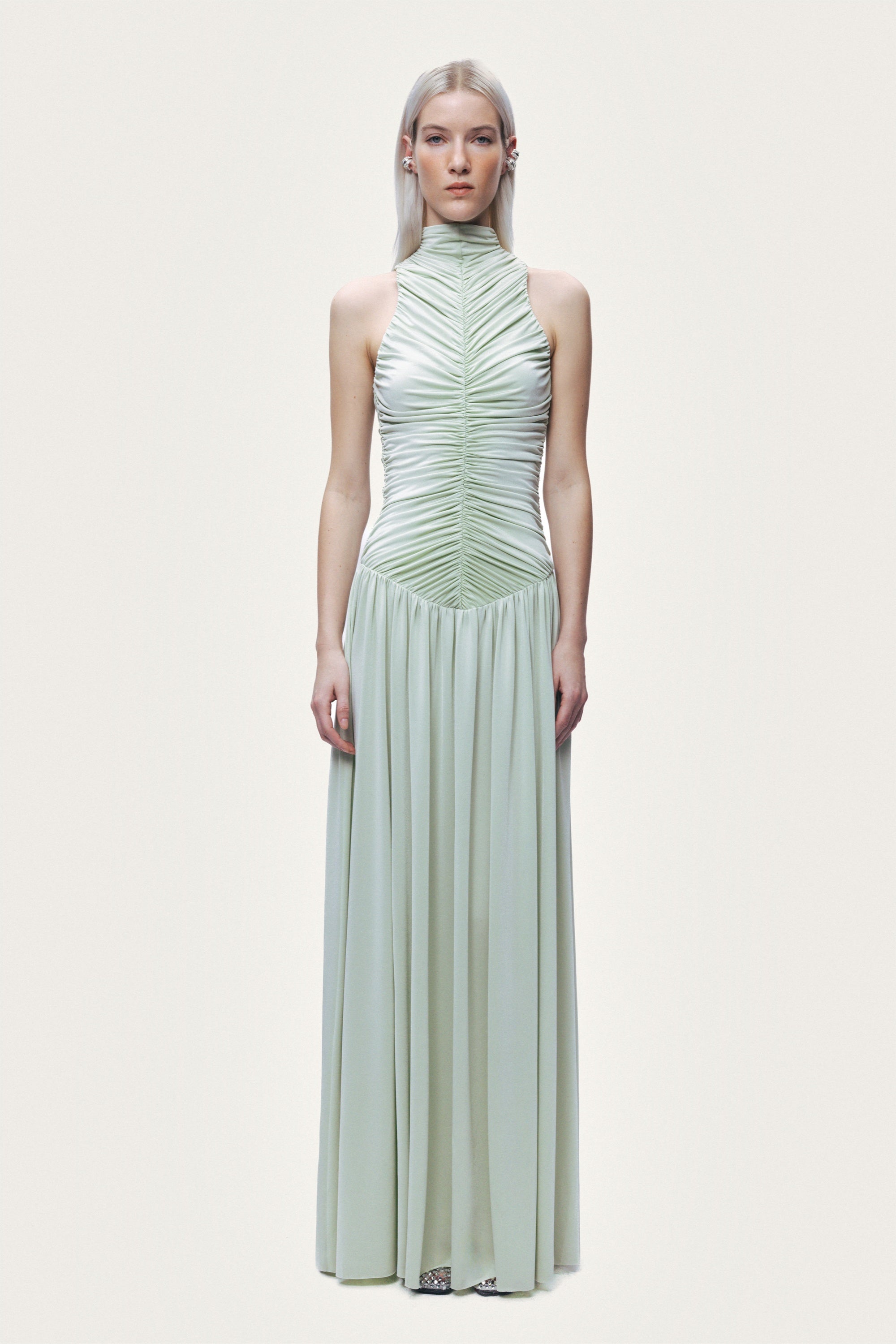 Draped Stand Collar Maxi Dress