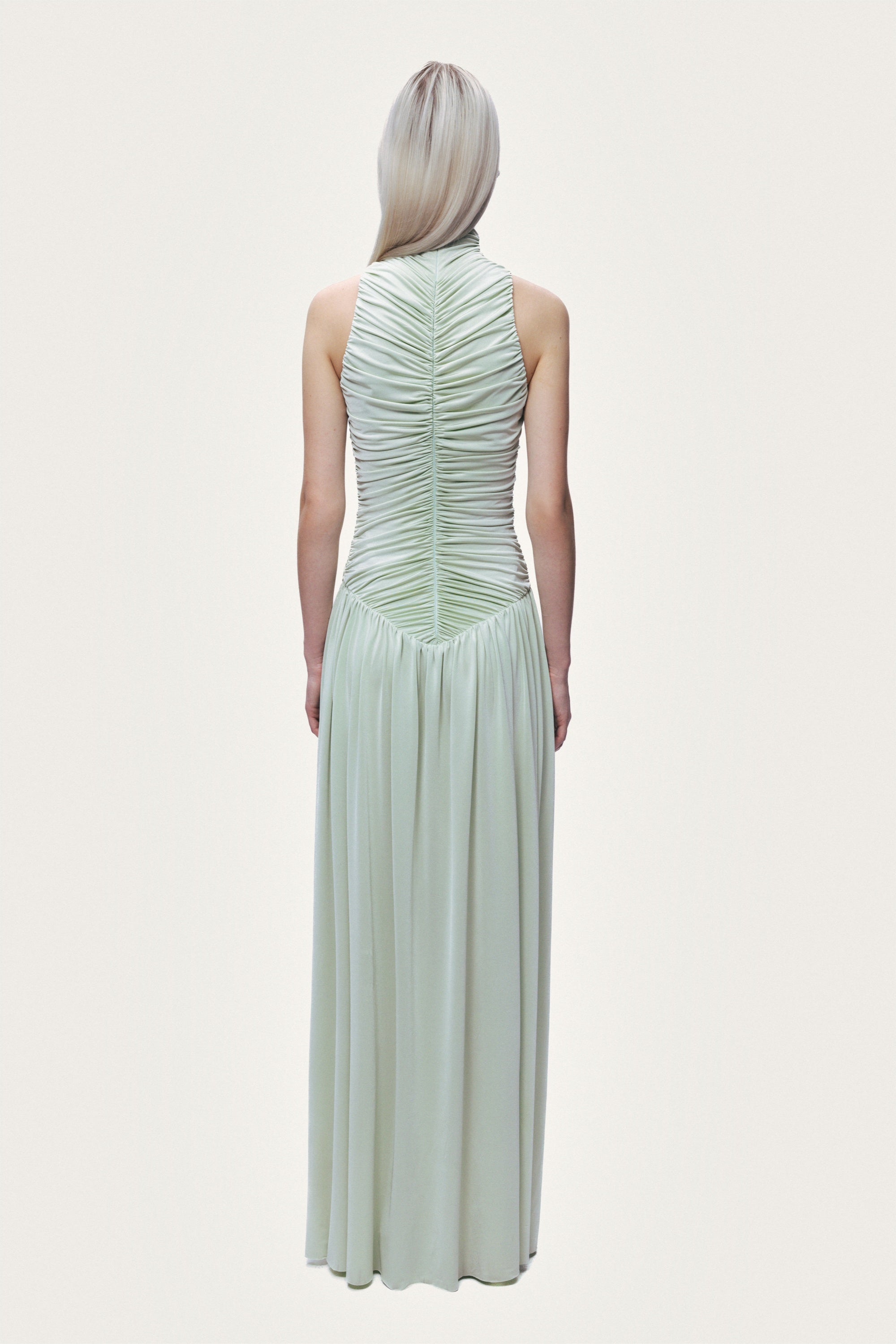 Draped Stand Collar Maxi Dress