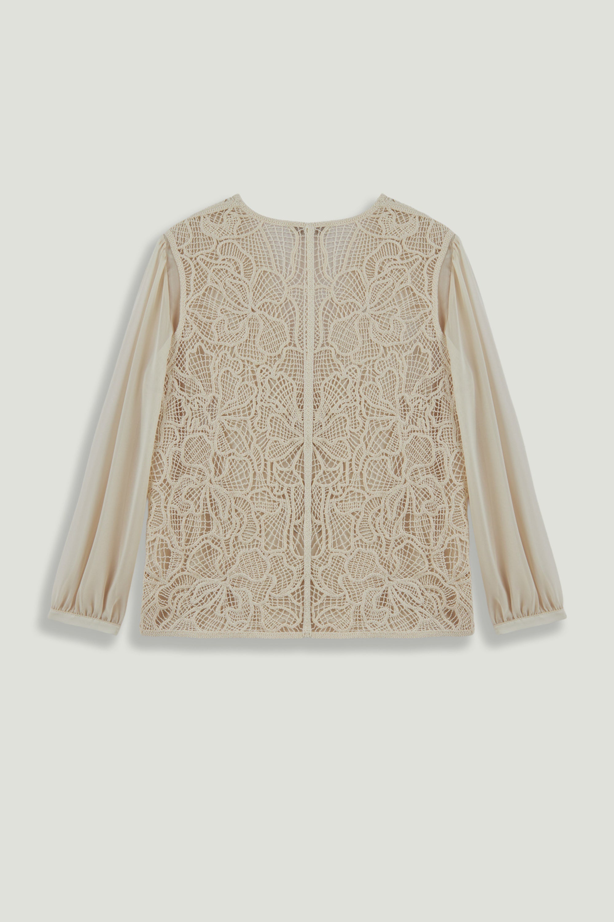 Beige Lace Front Sheer Sleeve Jacket