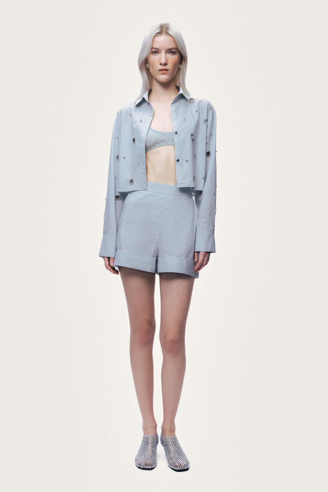 Stone Detail Crop Shirt