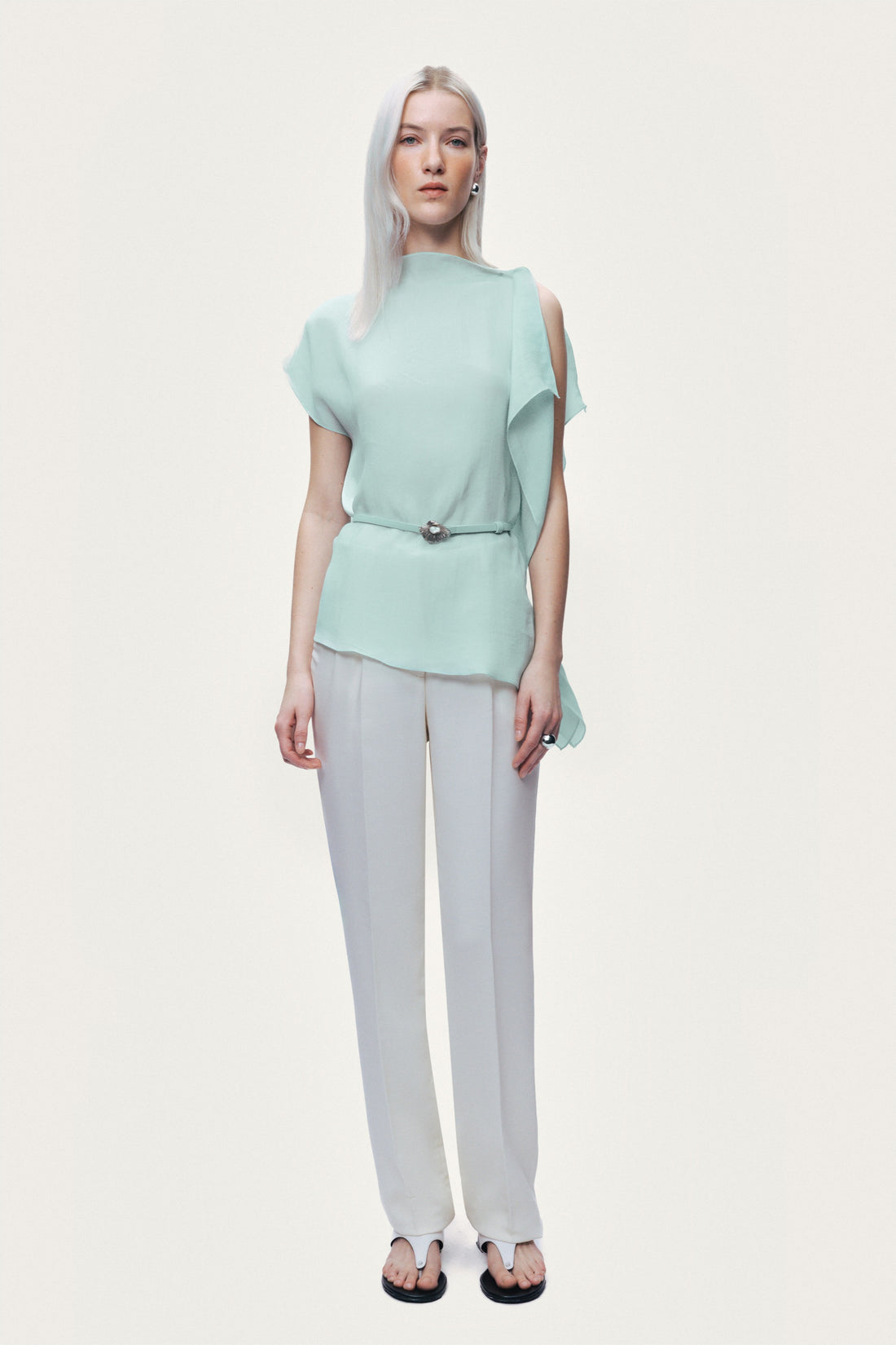 Belt Detail Asymmetric Blouse