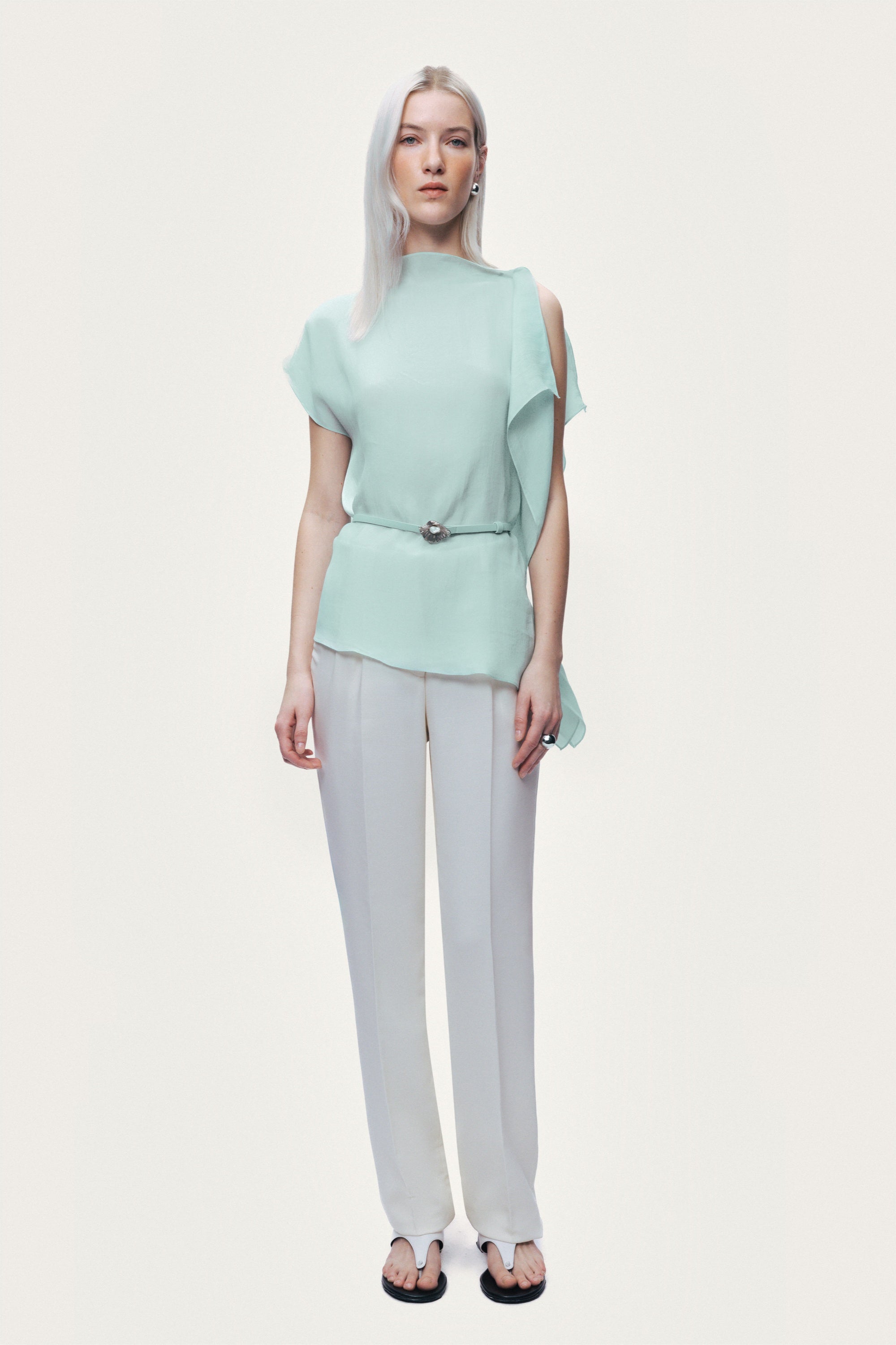 Belt Detail Asymmetric Blouse
