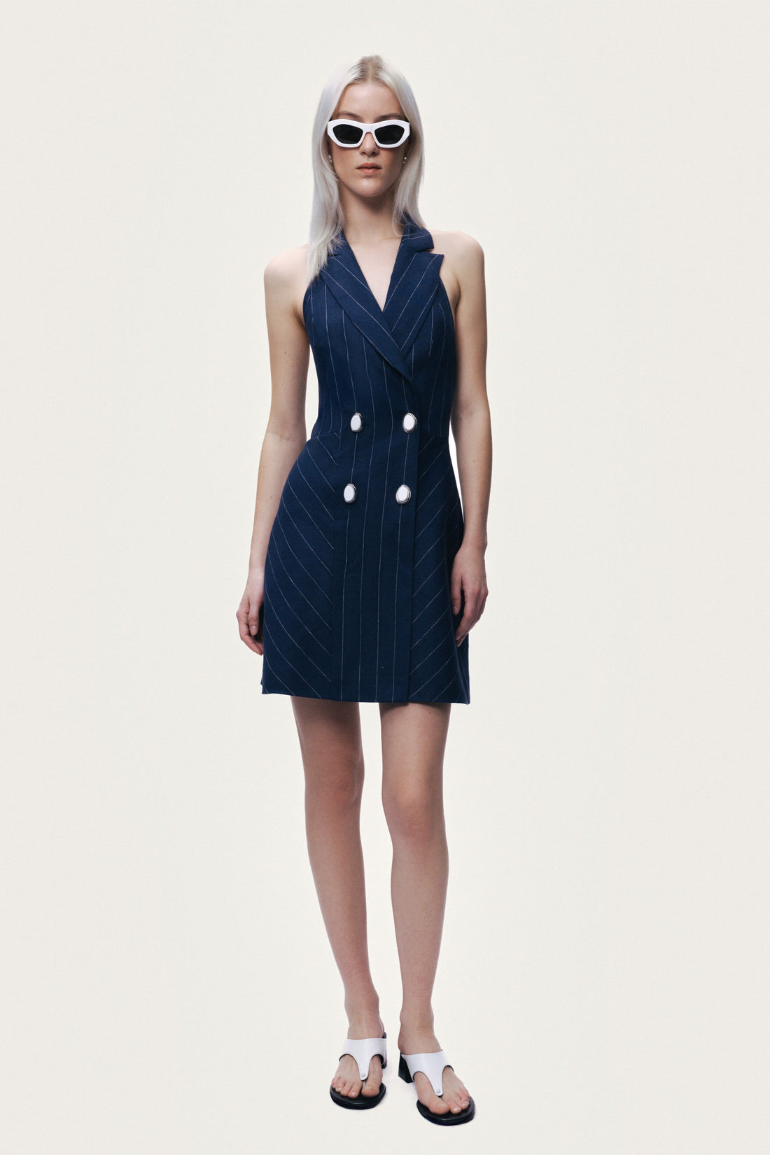 Double-Breasted Halter Neck Mini Dress