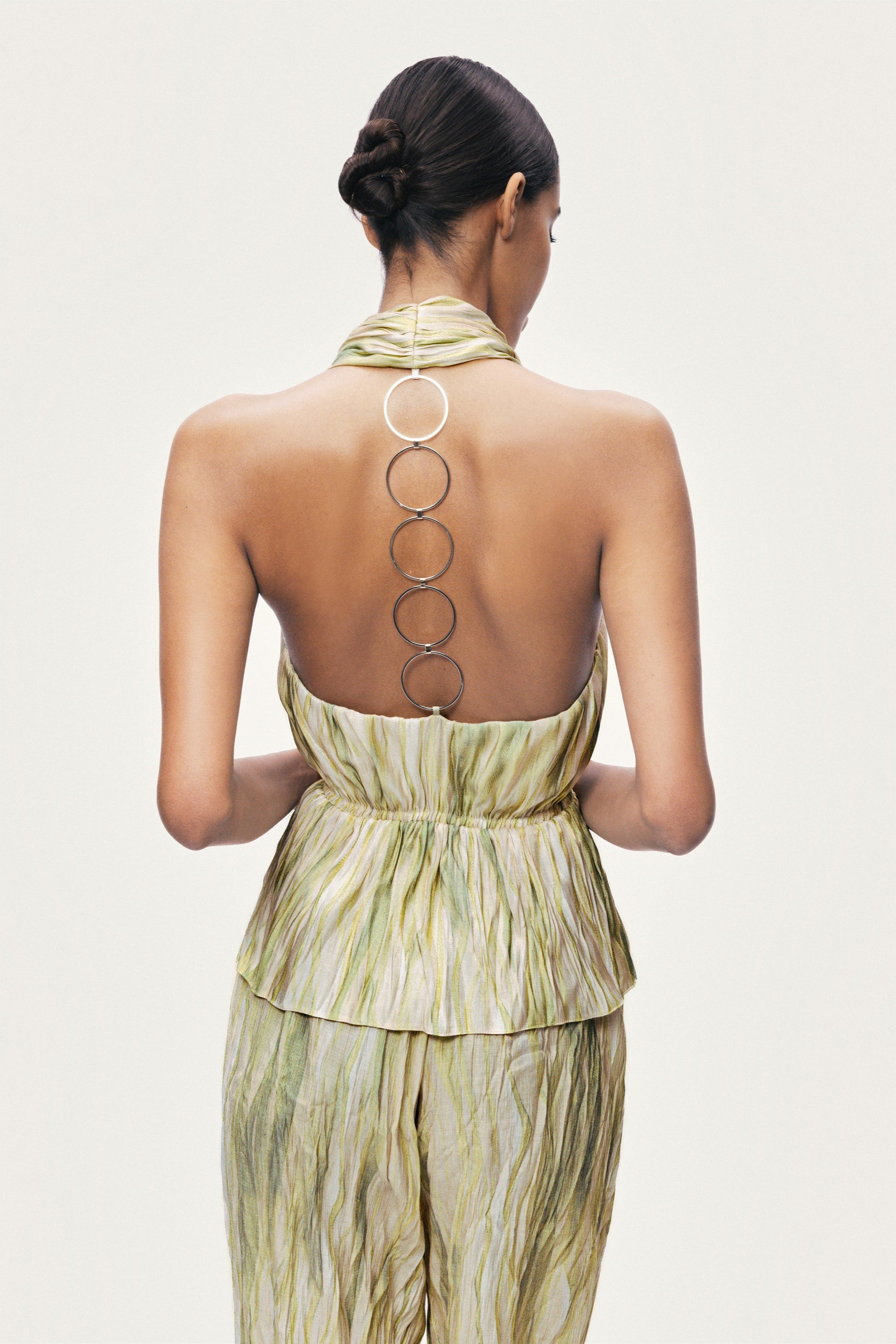 Green Abstract Print Straight Leg Trousers