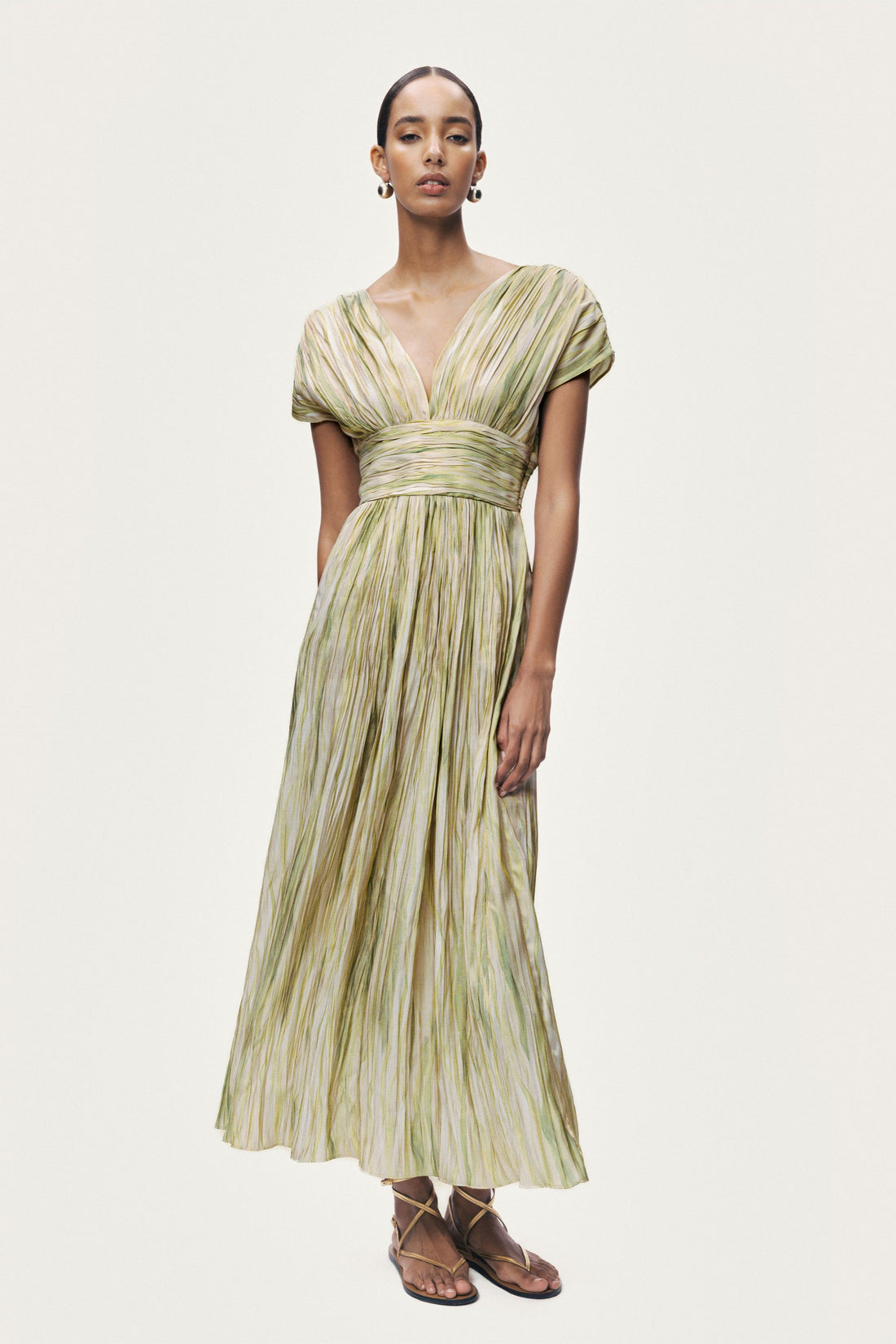 Printed V-Neck Midi Dress