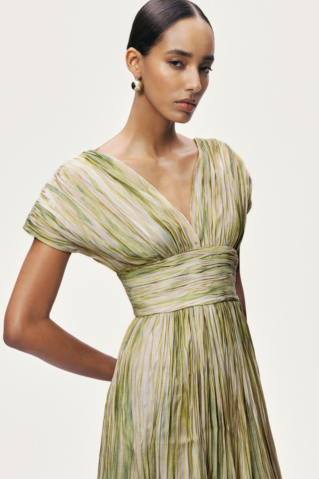 Printed V-Neck Midi Dress