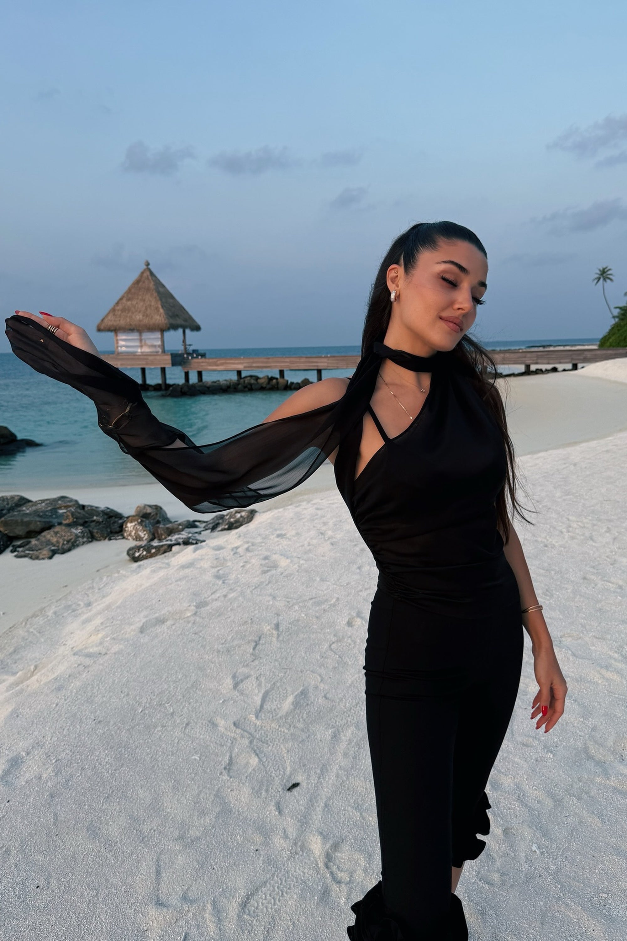 Black Shawl-Inspired Open Back Blouse