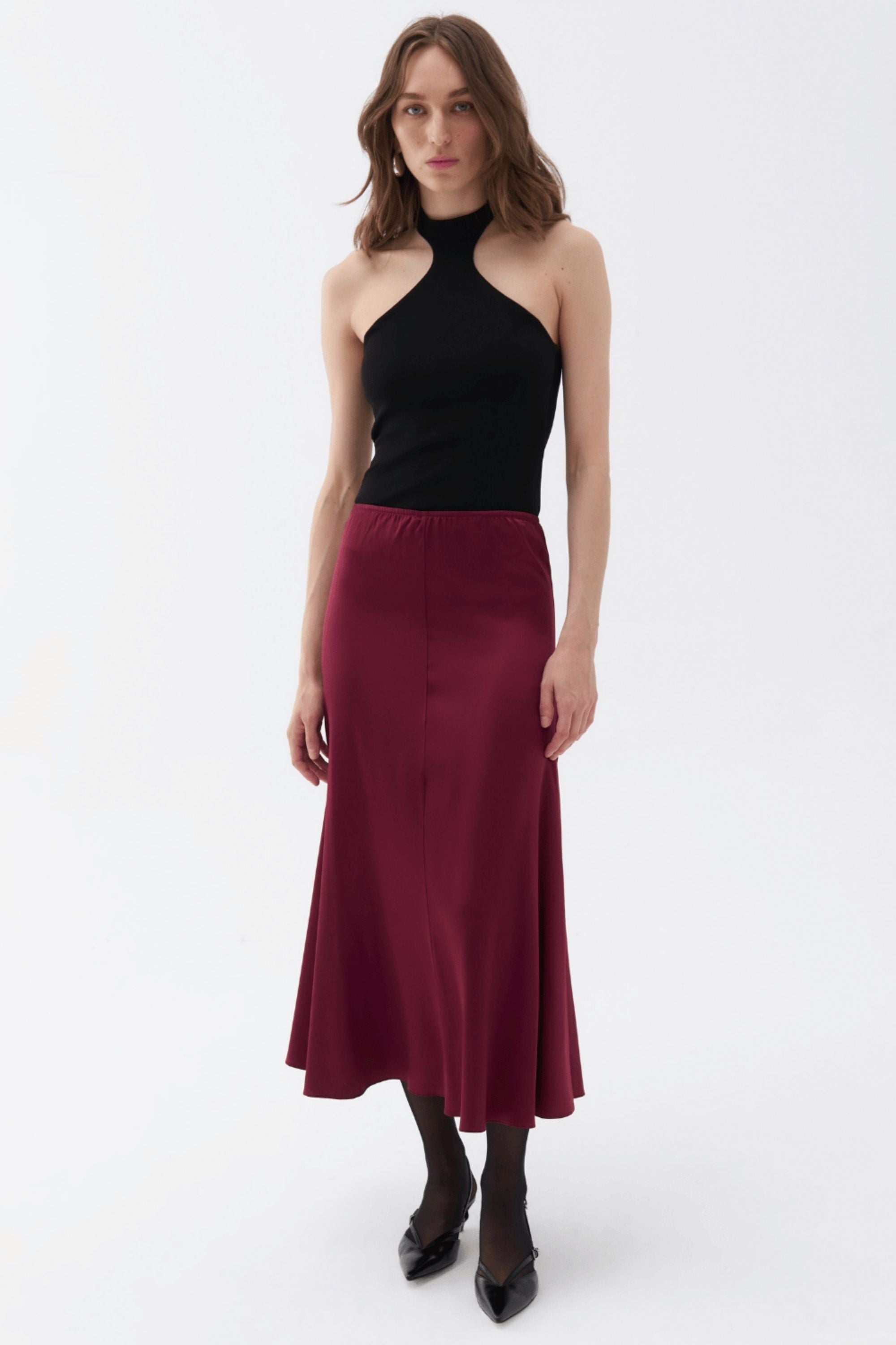 Elastic Waisted Midi Skirt