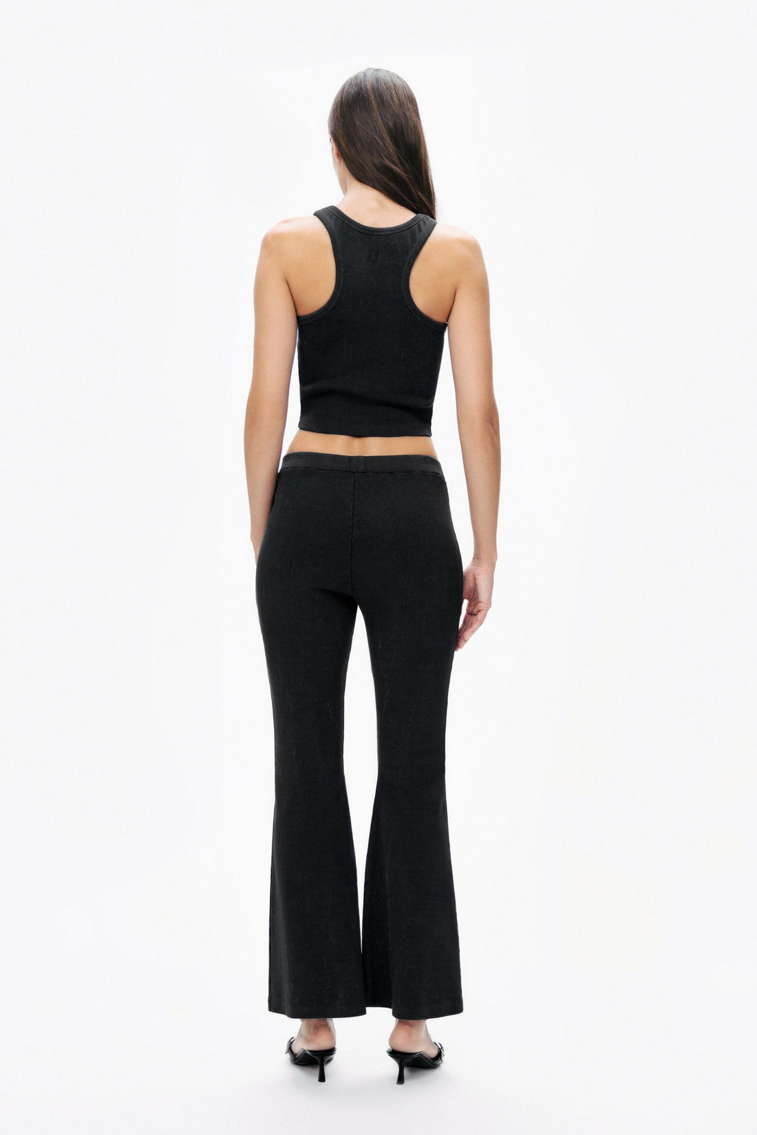 Black Ribbed Flared Trousers