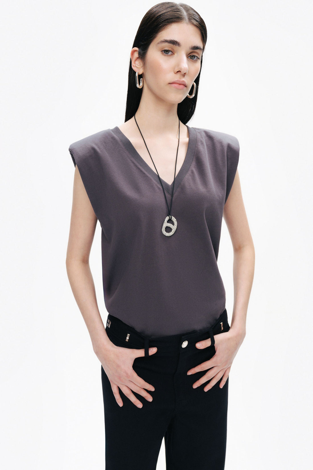 Anthracite V-Neck Padded T-Shirt