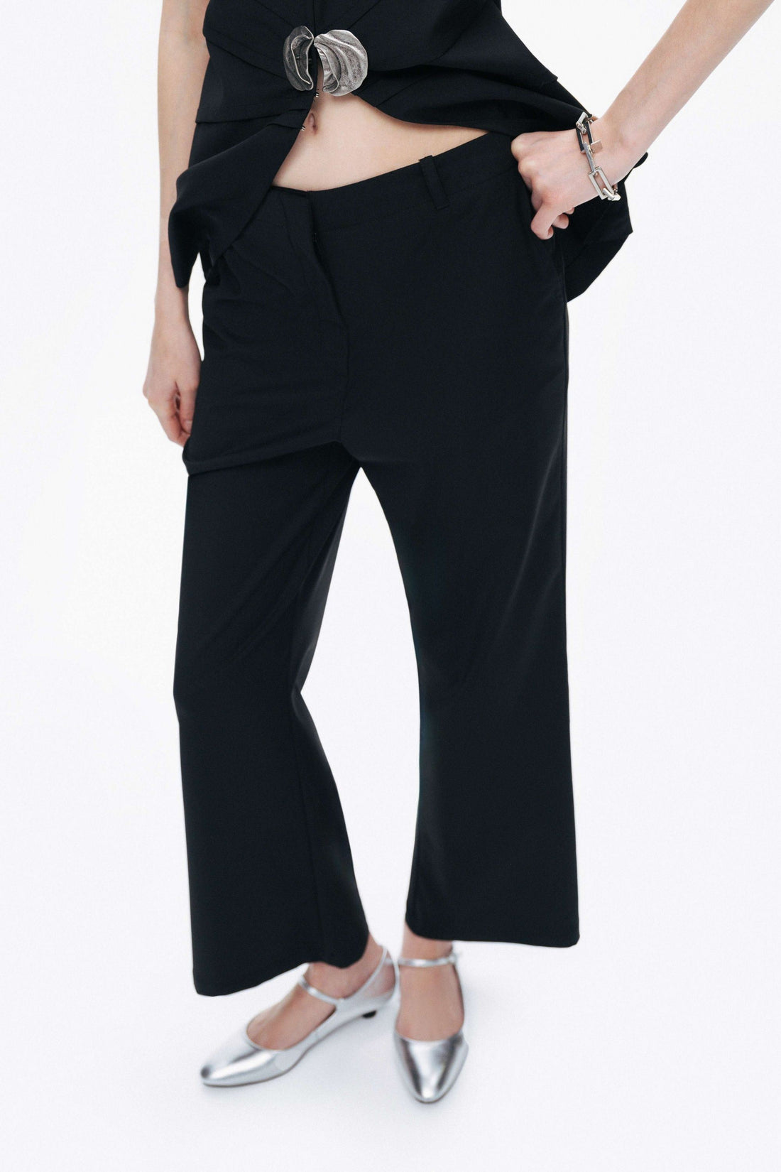 Black Tailored Mid-Rise Trousers