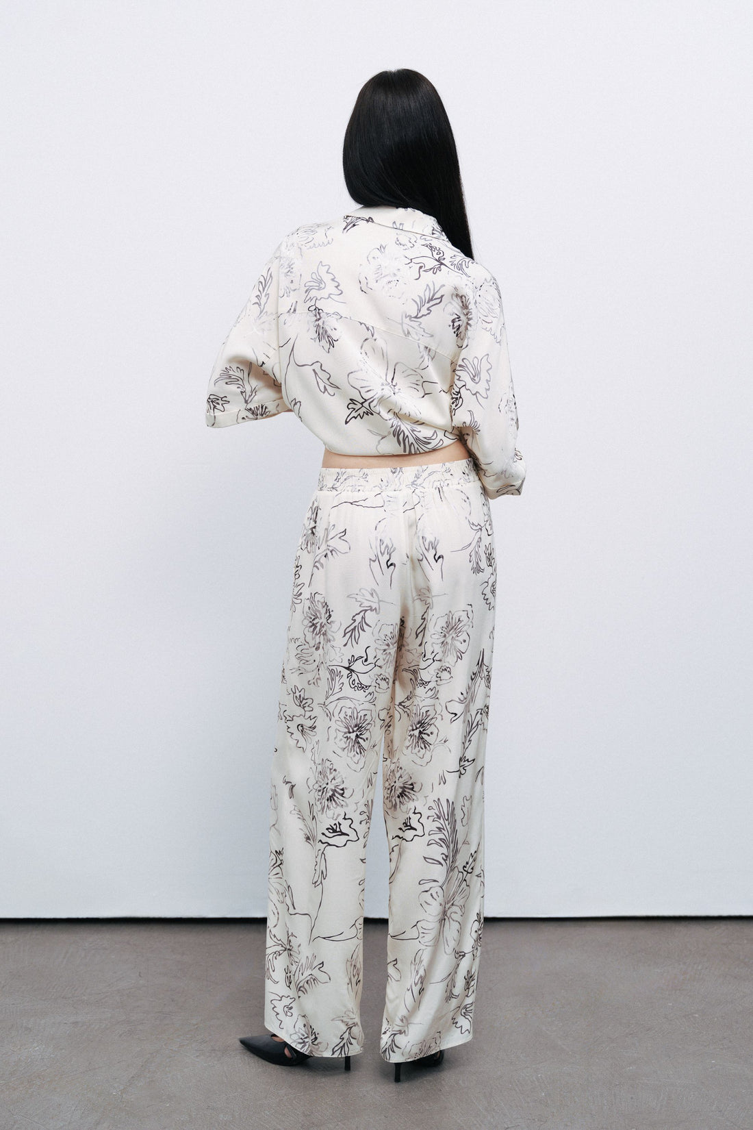 Ecru Floral Patterned Jacquard Bootcut Pants