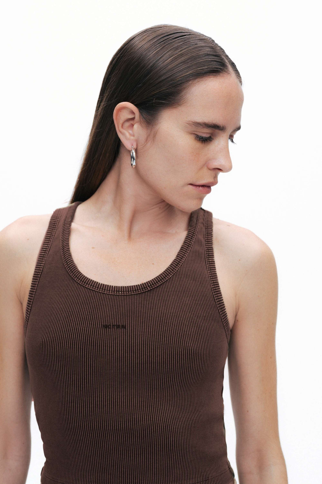 Coffee Sleeveless Ribbed Crop Top