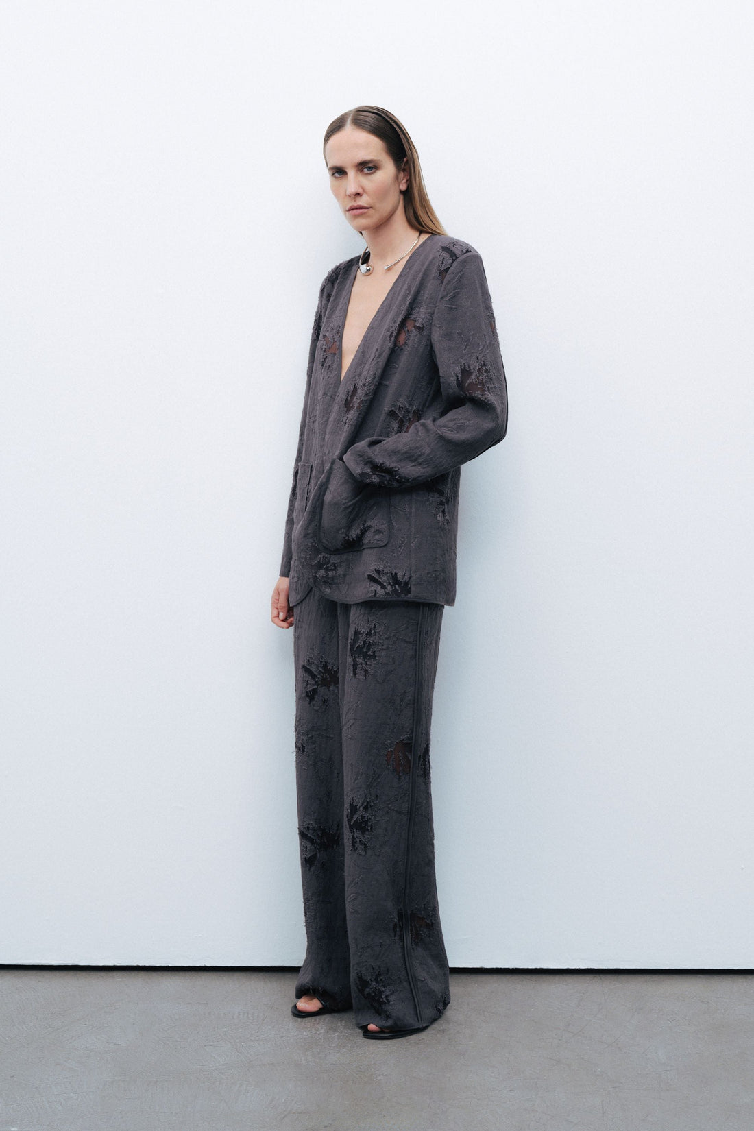 Anthracite V-Neck Jacquard Jacket