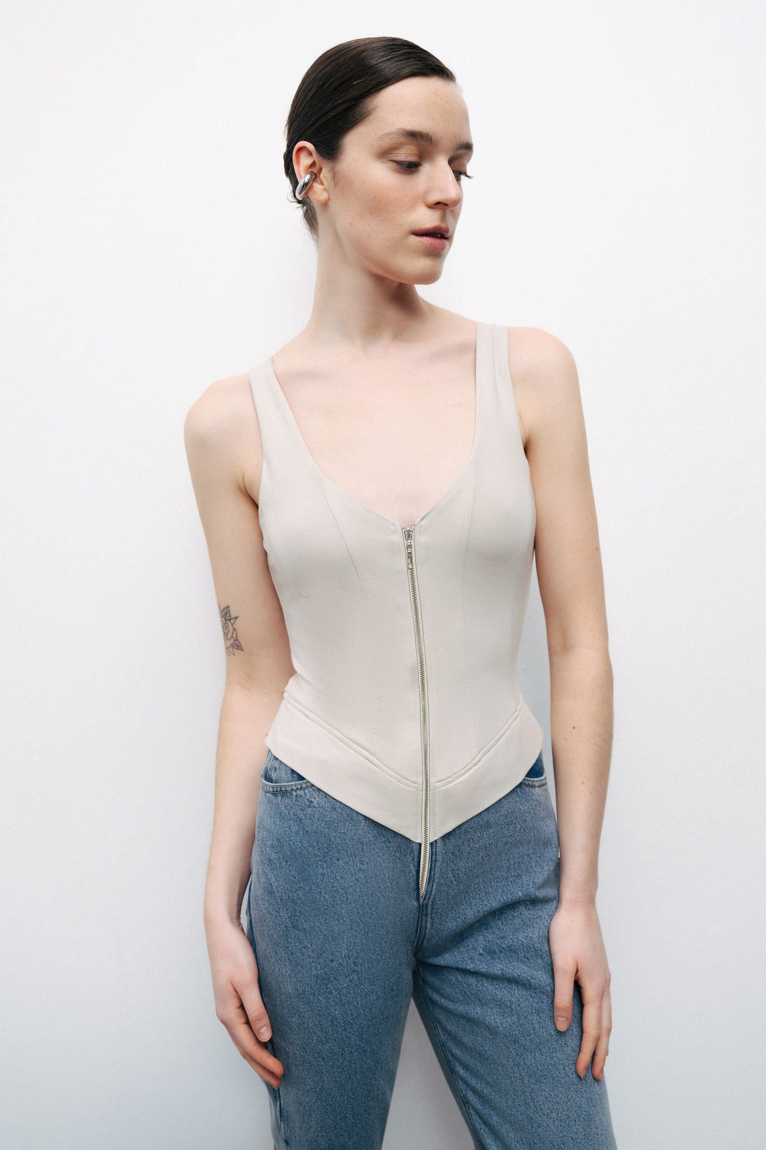 Denim Garnished Jumpsuit