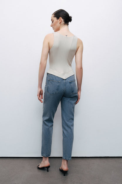 Denim Garnished Jumpsuit