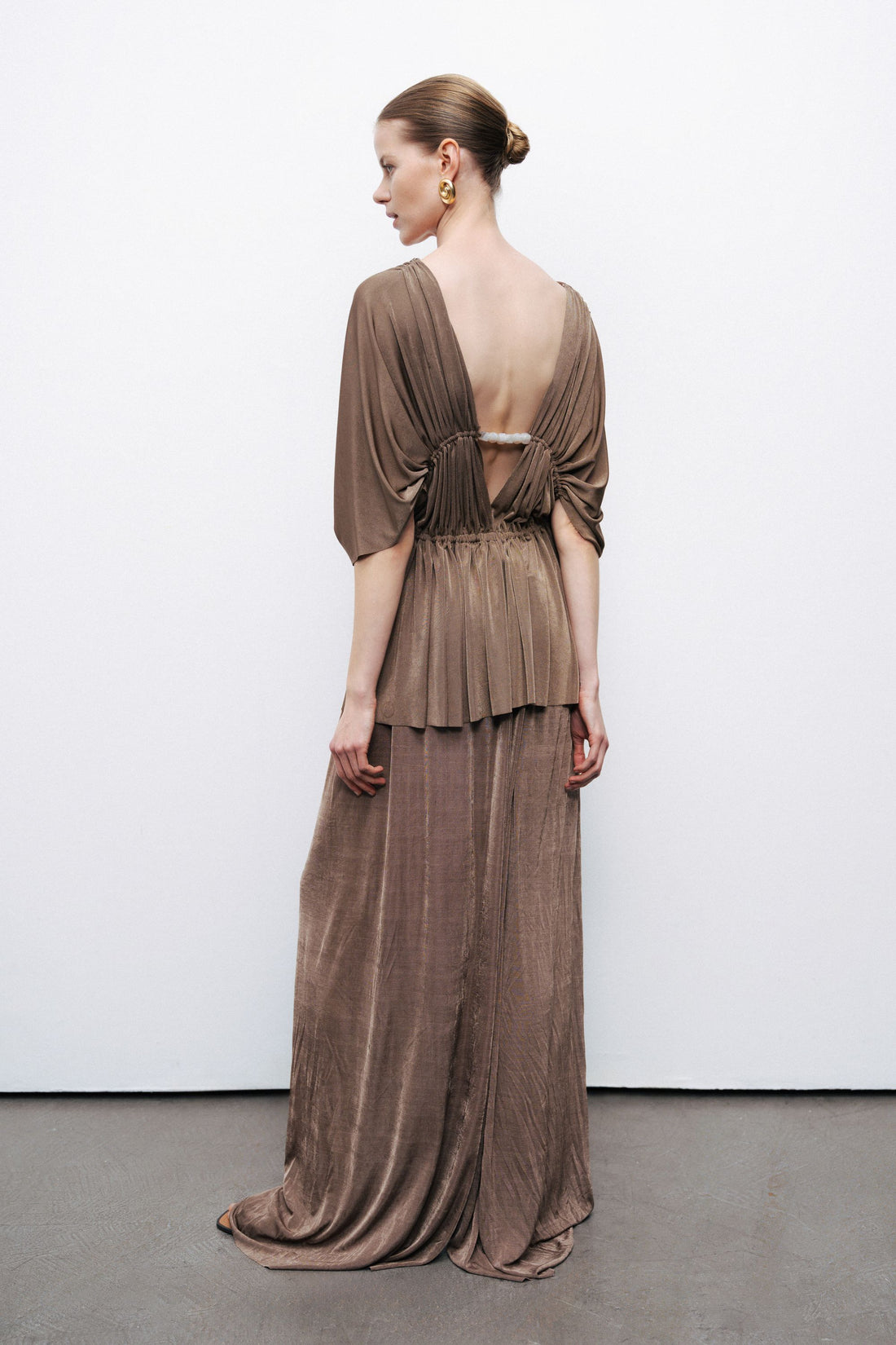 Bronze Gathered Detail Wide Leg Pants