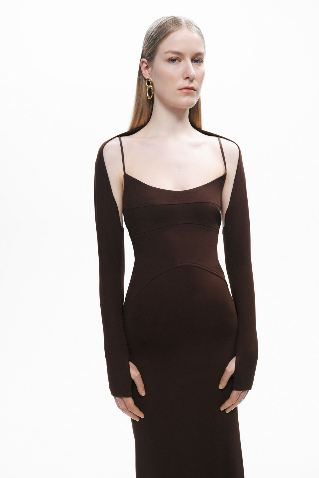 Brown Maxi Dress with Glove Accessory