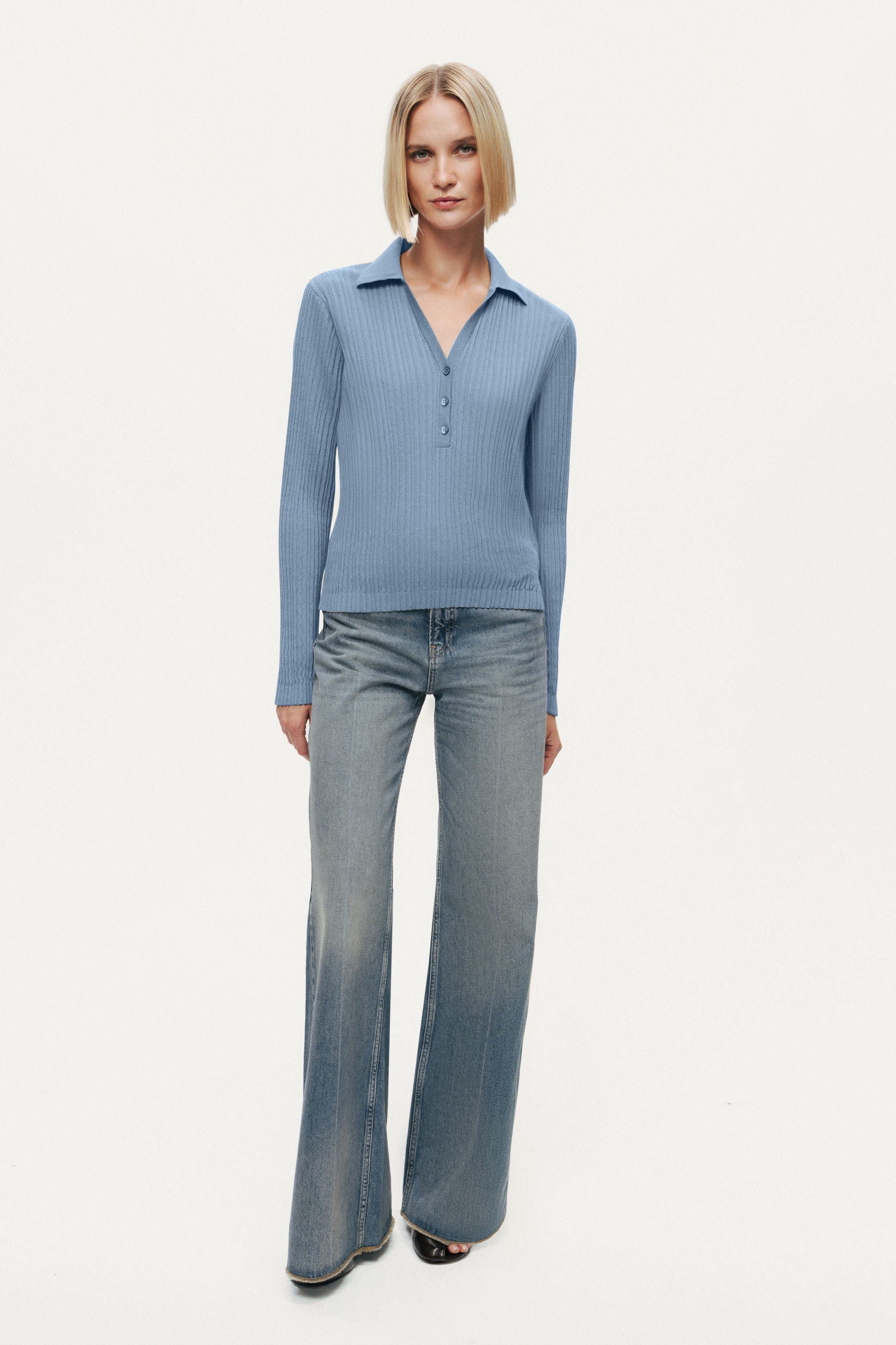 Ribbed Polo Knit Sweater