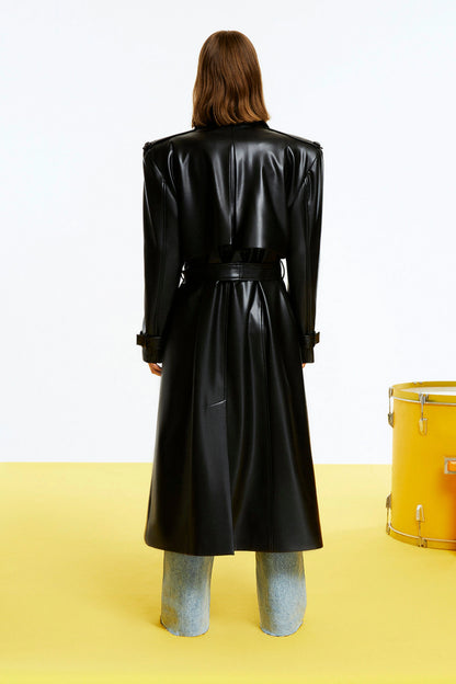 Belted Oversized Leather Trench