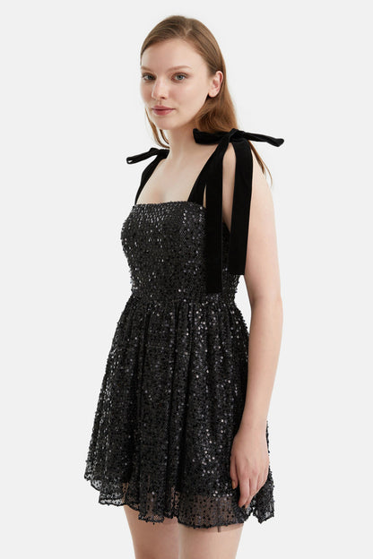 Sequined Flowy Mini Dress