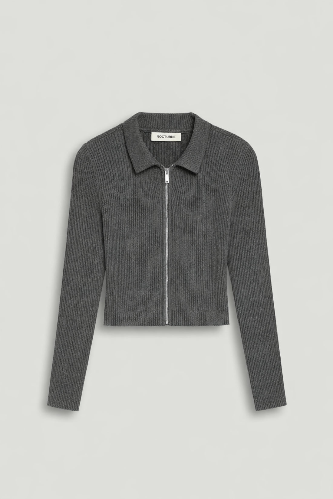 Zip-Front Ribbed Knit Top