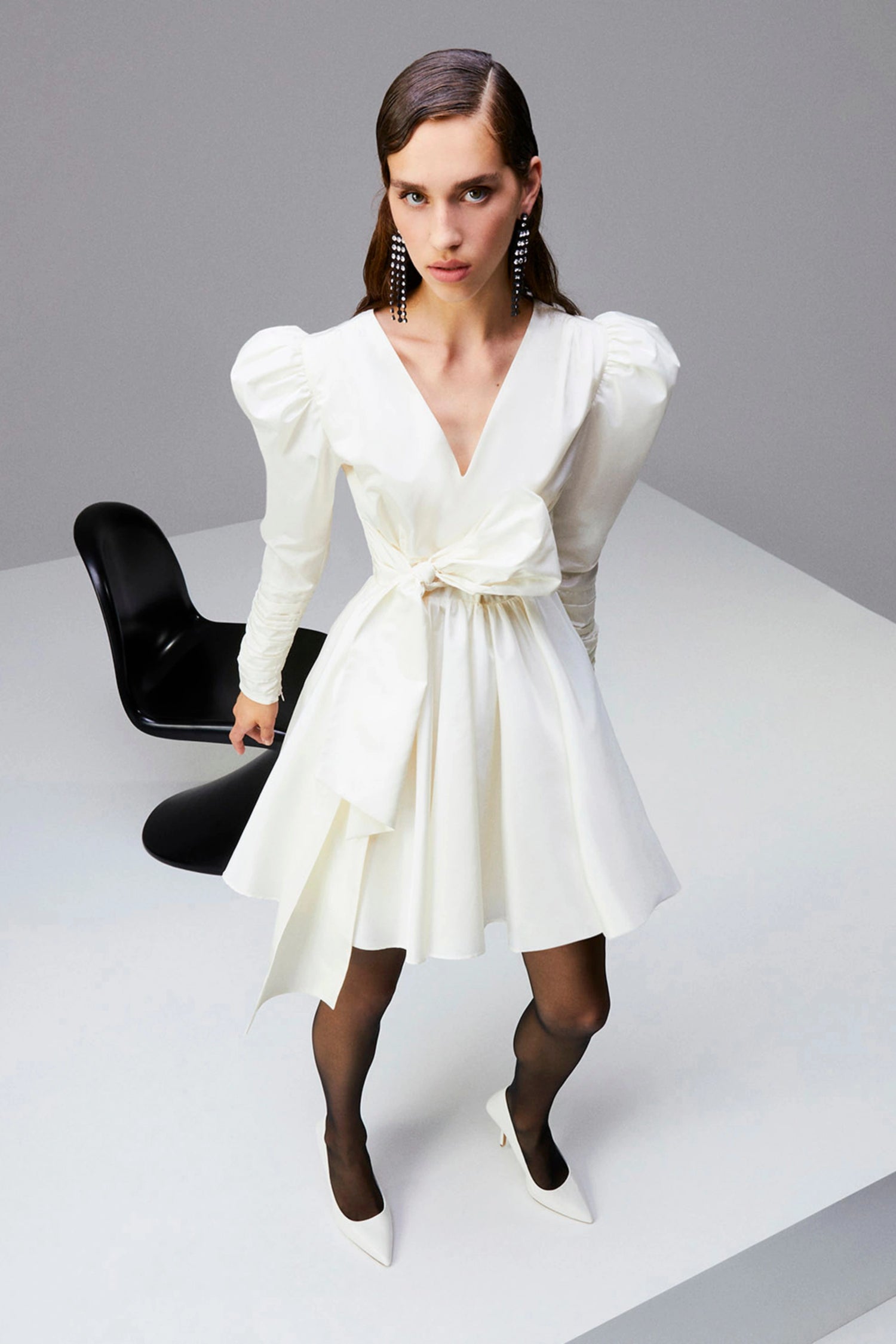 Long Puff Sleeves Belted Mini Dress