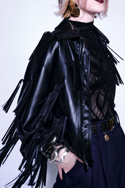 Fringe Detail Faux Leather Jacket