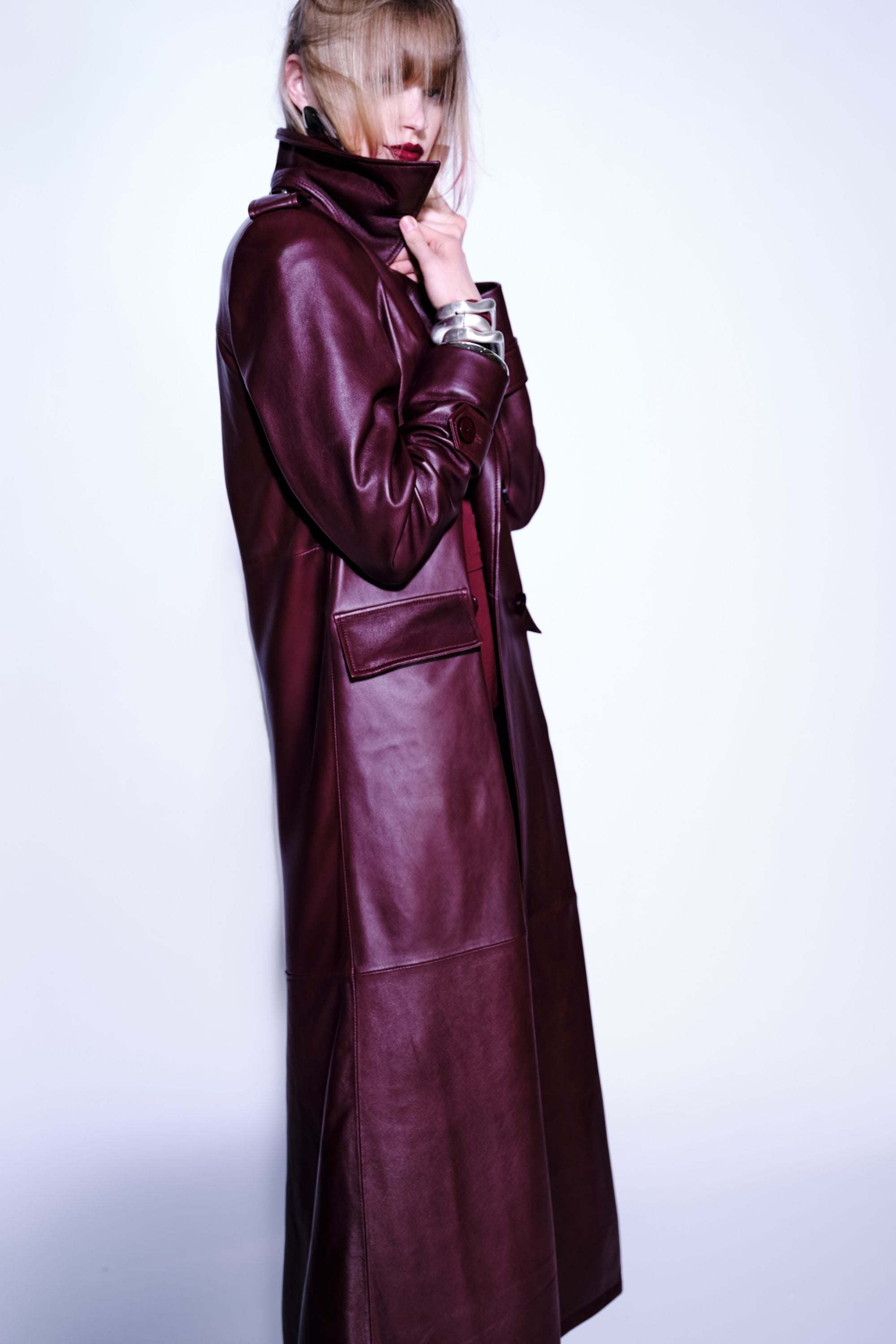 Faux Leather Trench Coat