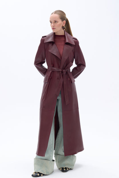 Faux Leather Trench Coat