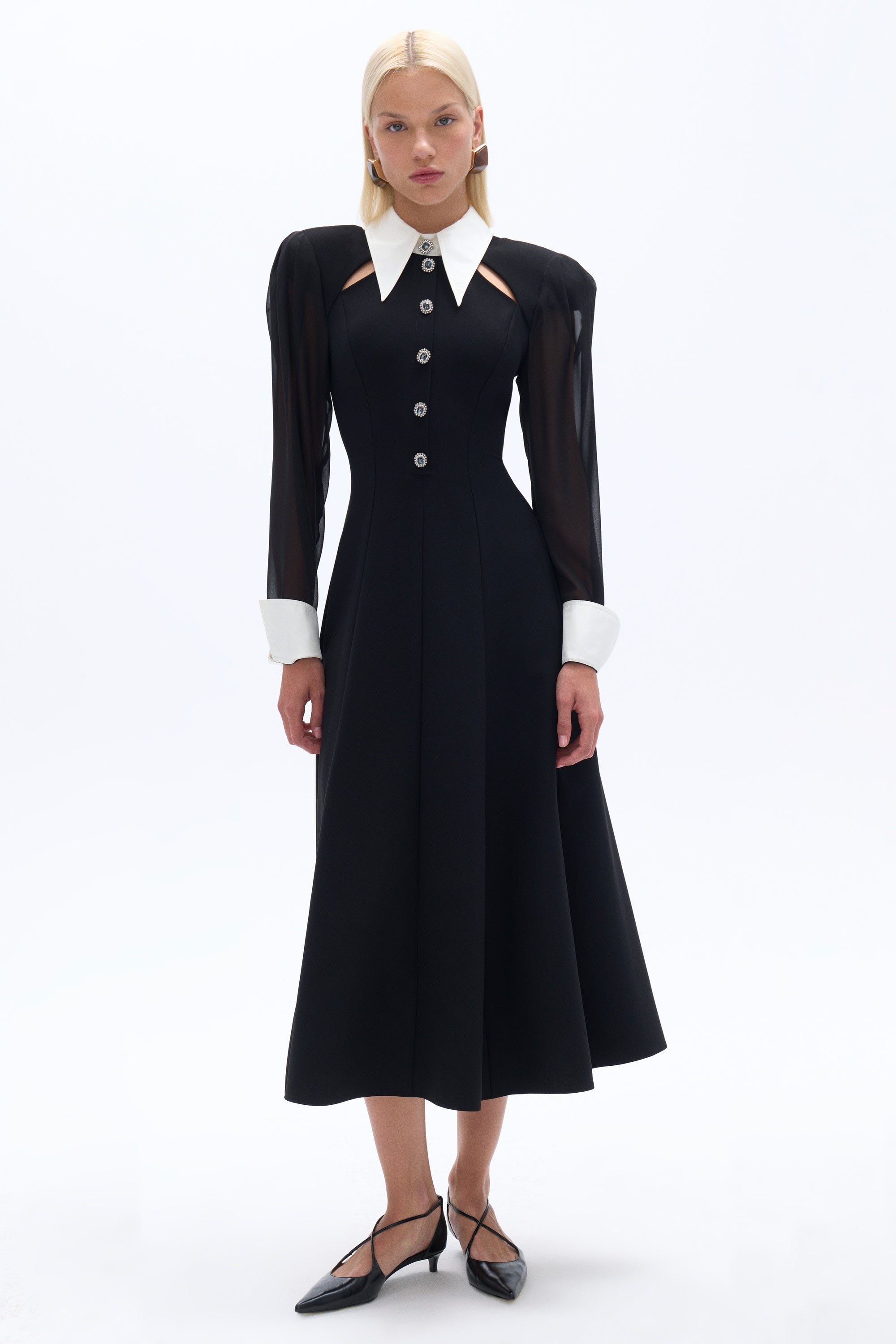 Tie Collar Midi Dress