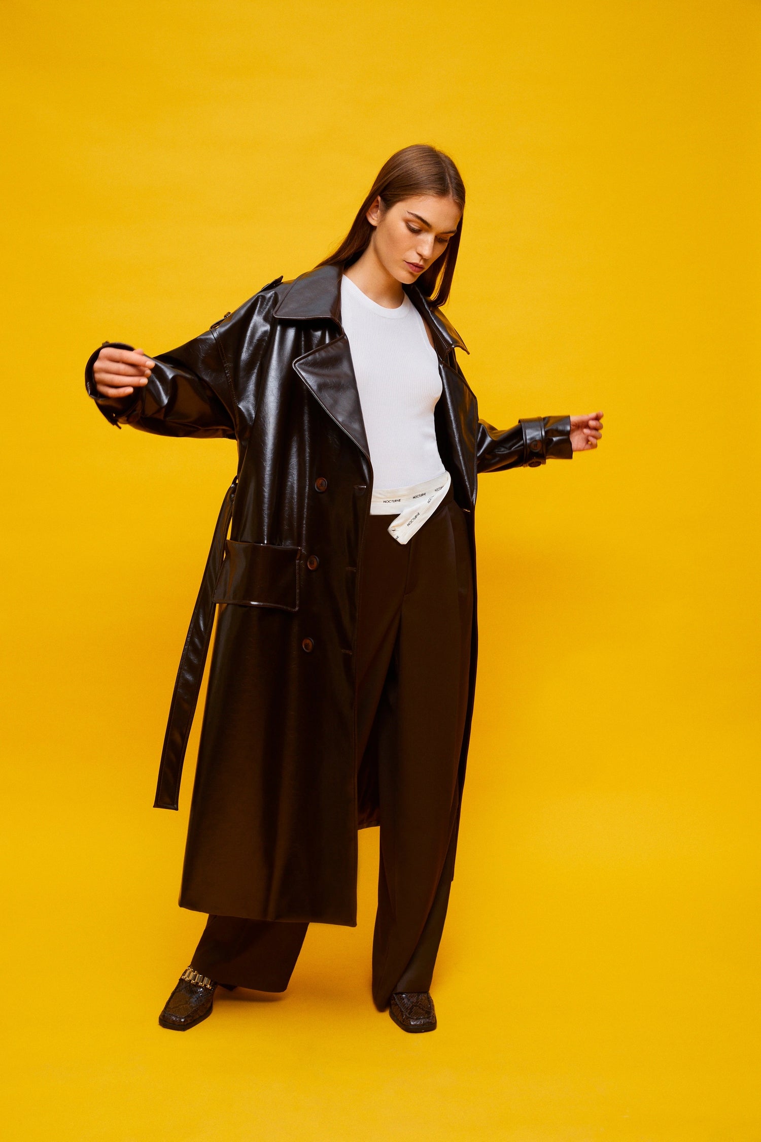 Belted Pleather Trench Coat