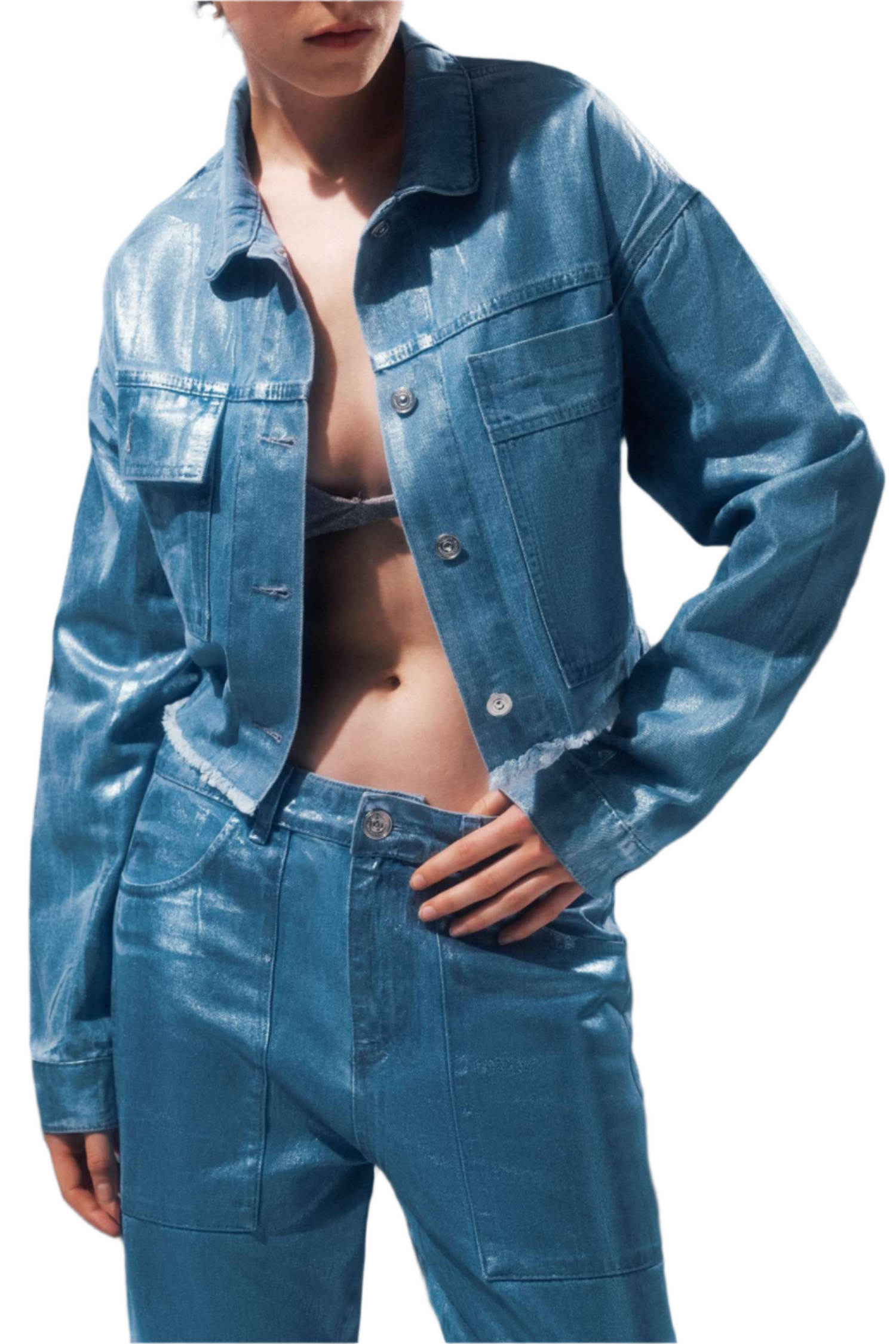 Metallic Denim Pants (Final Sale)