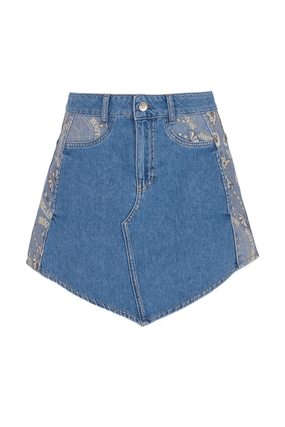 Printed Mini Jean Skirt