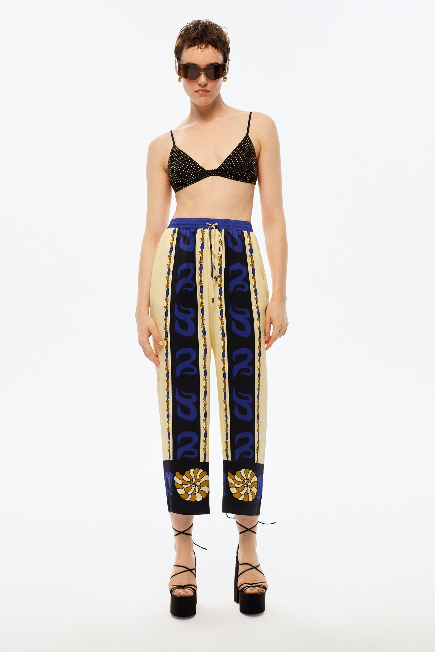 Wide-Leg Printed Satin Pants