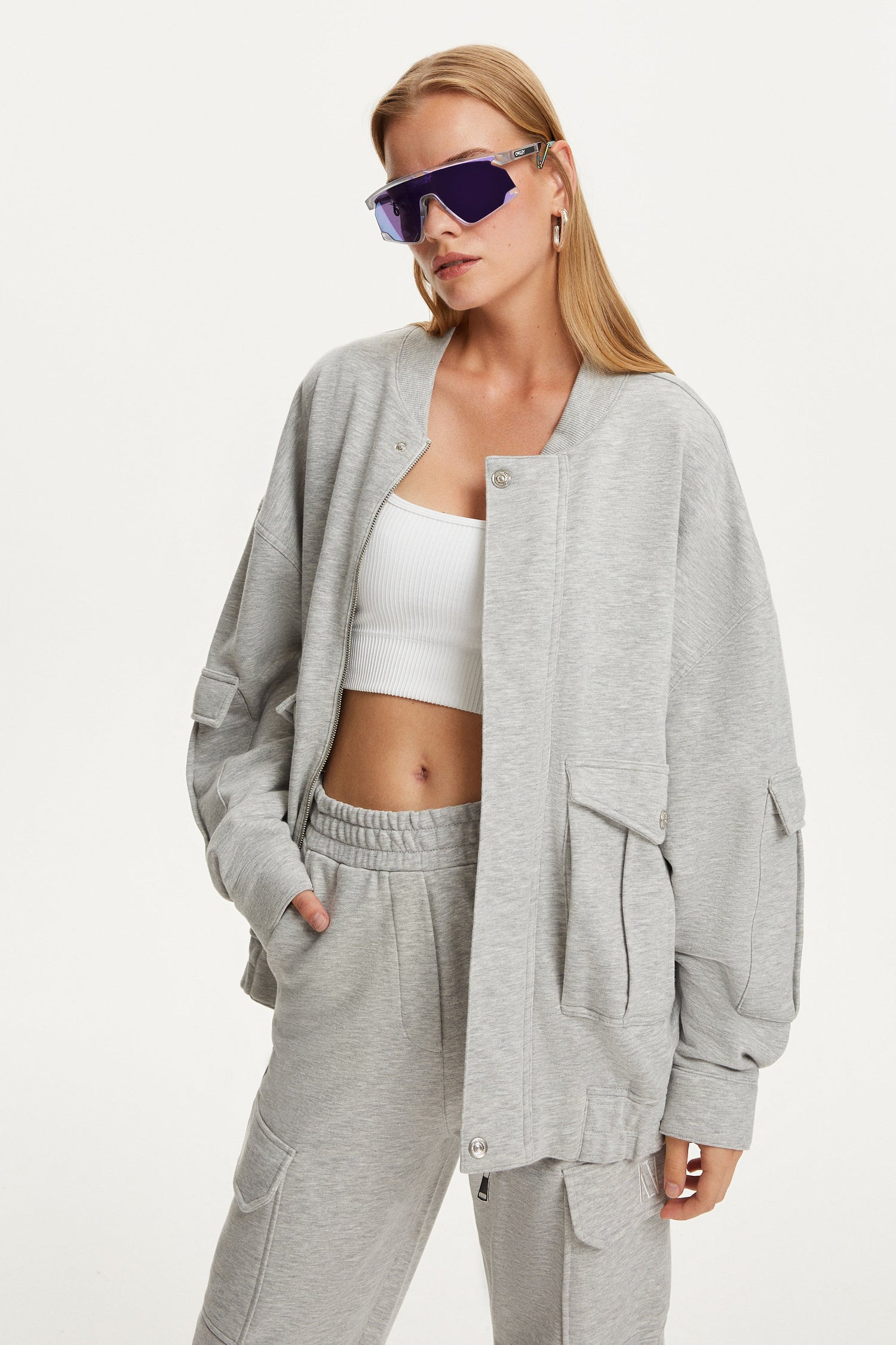 Loose-Fit Bomber Jacket with Pockets