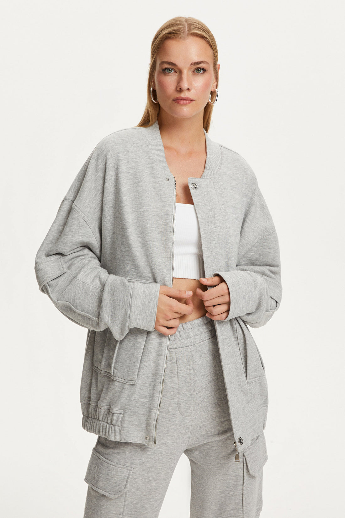 Loose-Fit Bomber Jacket with Pockets