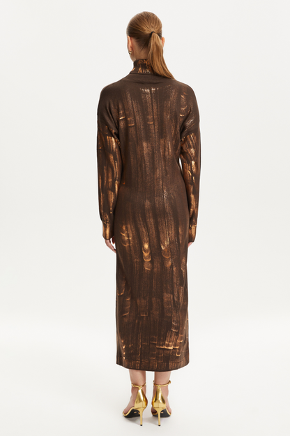 Bronze Effect Knit Midi Dress