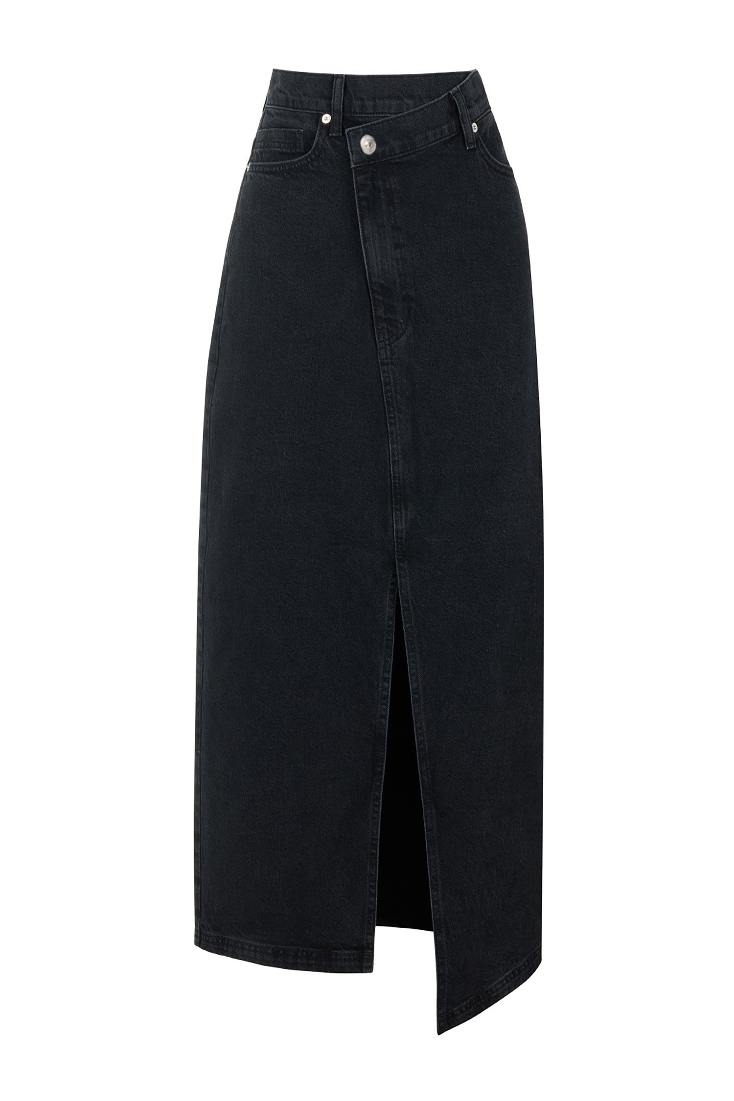 A-Line Denim Skirt with Asymmetrical Details