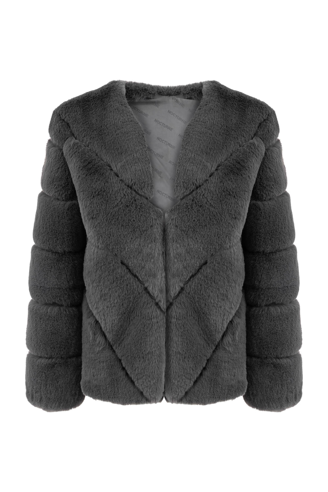 Collarless Faux Fur Coat